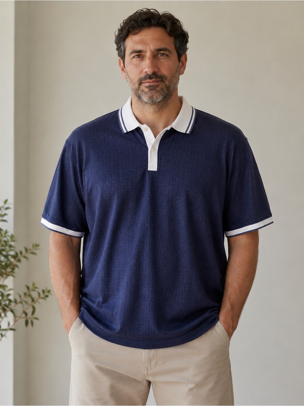 Bugatti Dark Blue Polo with White Trim XXL 100% Cotton -preppy golf prep office